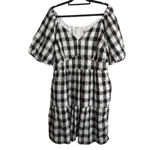 Cato Linen Blend Gingham Dress Women's 18/20W Black White Plaid A-line Pockets